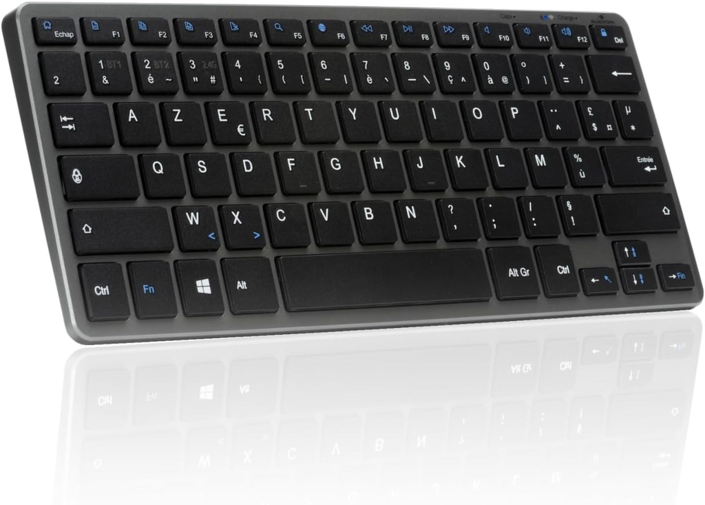 Bluestork - Tastatura Bluetooth fara fir, Mini tastatura franceza Azerty, Tastatura usoara si silentioasa, Tastatura Bluetooth cu autonomie de 90 de ore, USB C reincarcabila, 14 comenzi rapide multimedia - Negru - Nou