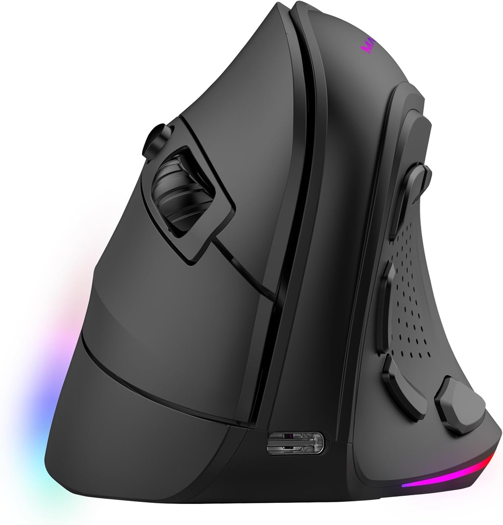Mars Gaming MM-SK, Mouse pentru jocuri vertical wireless, Ergonomic, Iluminare cromatică RGB, Senzor optic Pixart 8400DPI, Comutatoare mecanice Huano, 9 butoane programabile, Mouse Tri-Mode, Negru