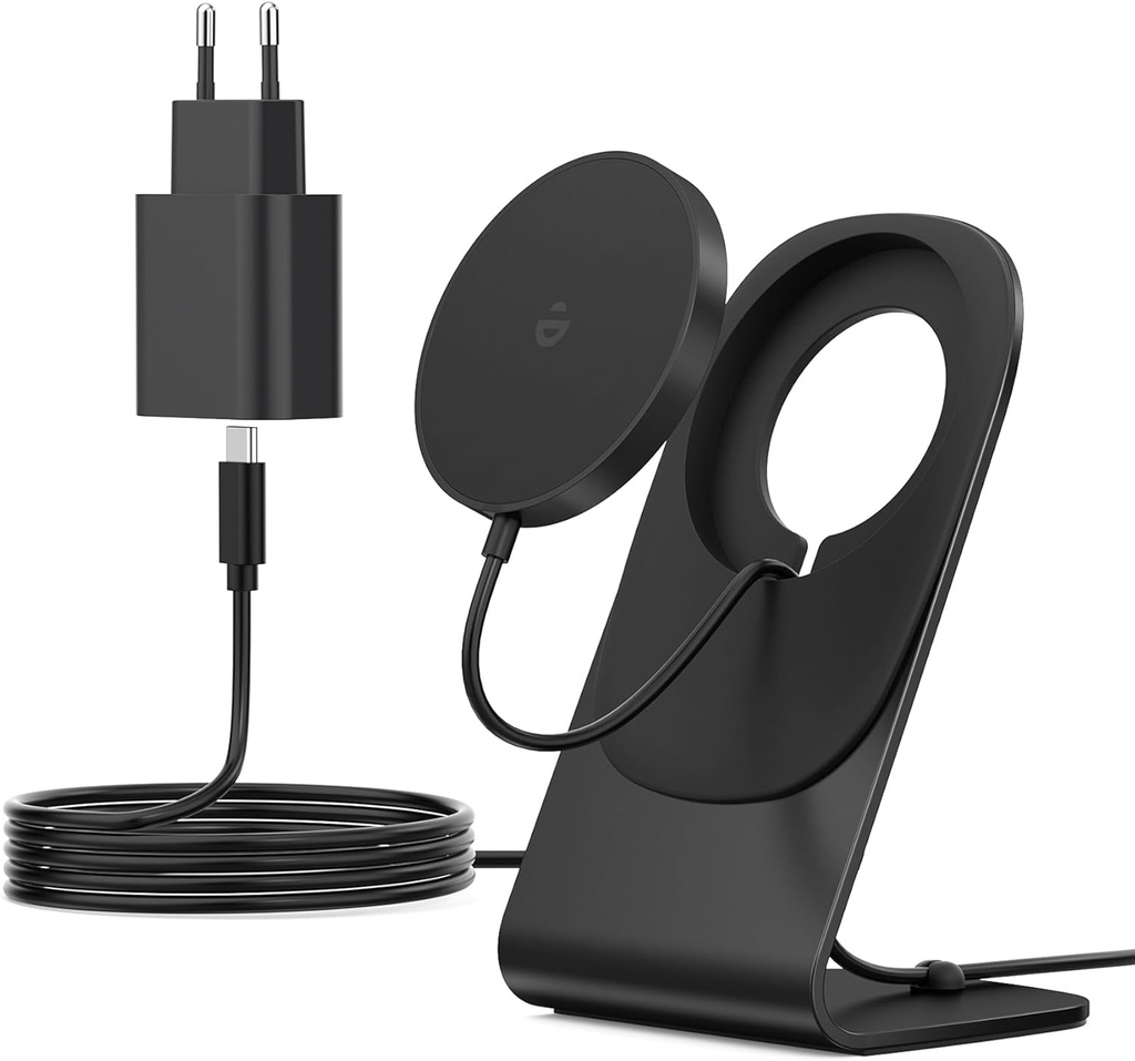 Încărcător Mag-Safe, încărcător prin inducție, stație de încărcare inductivă, încărcător fără fir cu stație de încărcare iPhone, încărcător rapid magnetic compatibil pentru iPhone 15/14/13/12 Pro Max Plus Negru