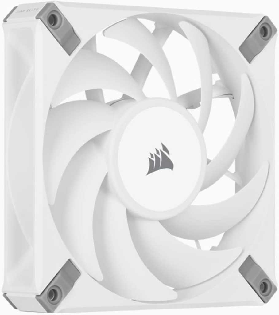 Corsair AF120 ELITE, Ventilator cu rulment de fluid PWM de 120 mm de inalta performanta cu tehnologie AirGuide (zgomot redus, suport pentru modul zero RPM) Pachet unic - alb