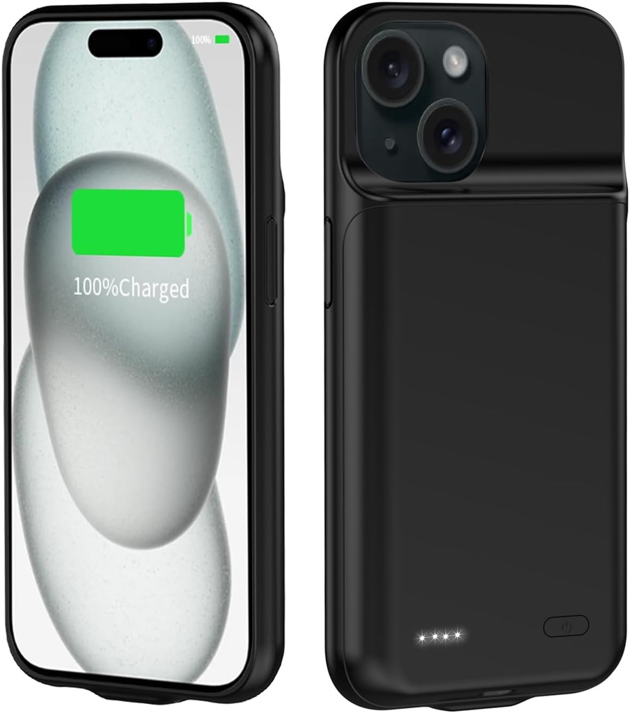TAYUZH Husă pentru baterie 7000mAh pentru iPhone 15 (6.1") - Husă de protecție portabilă subțire pentru baterie reîncărcabilă - Compatibilă cu iPhone 15 - Negru