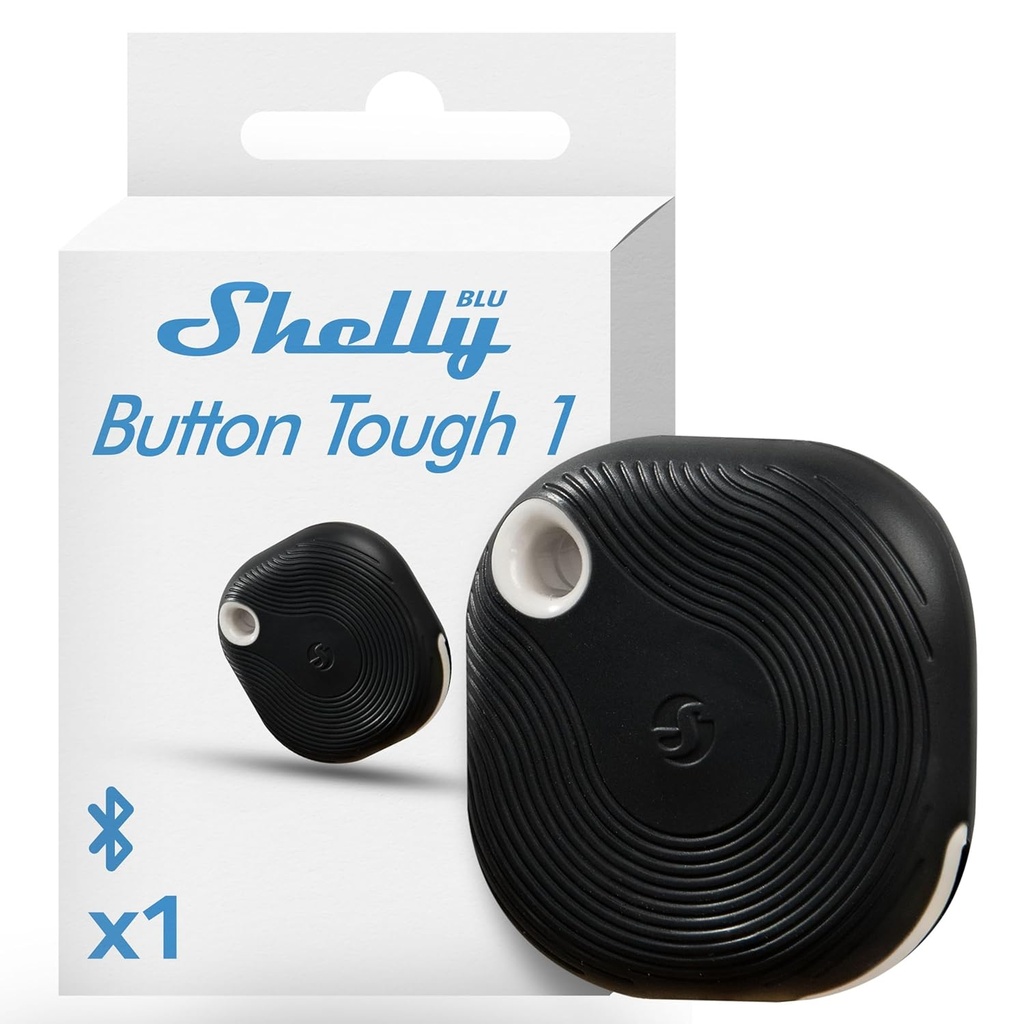 Shelly Blu Button Tough Black | Buton Bluetooth inteligent pentru activarea acțiunilor și scenelor | Activare multi-clic | Timp de răspuns instantaneu | Grad de protecție IP54 | aplicație iOS/Android