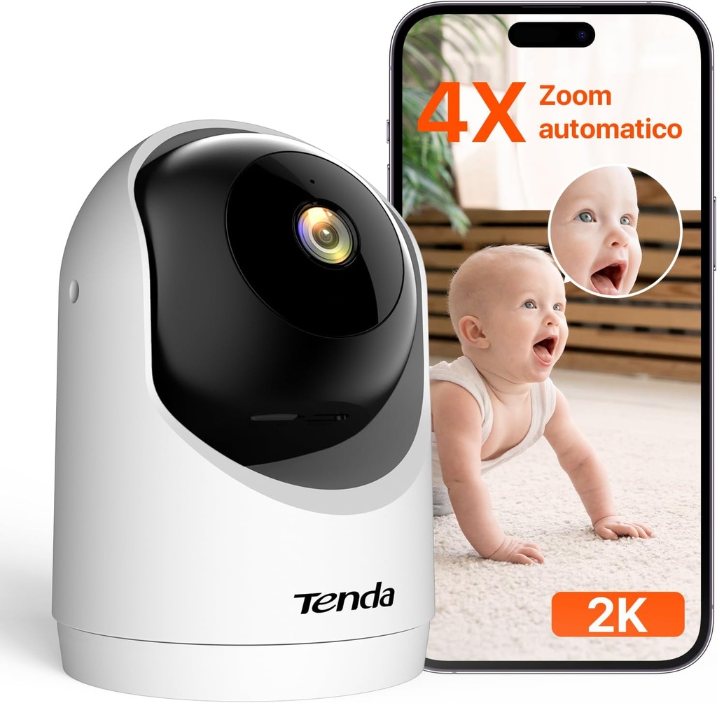 Cameră de supraveghere pentru interior Tenda 2K CP3 V3.0, Cameră WiFi 360 de grade cu sunet în 2 căi, FHD 3MP, vedere nocturnă, detectarea mișcării, alarme și notificări push, pentru sugari/animale de companie Camera de supraveghere pentru interior