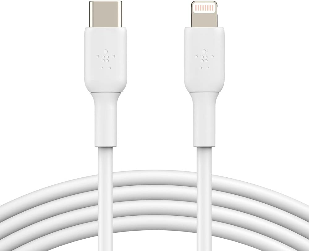 Cablu Belkin USB-C la Lightning (Cablu de încărcare rapidă pentru iPhone 14 și versiuni anterioare; Cablu USB-C Boost Charge certificat MFi; Alb, 2 m)
