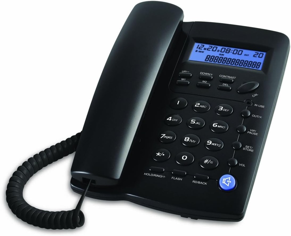 Telefon cu fir Ornin Y043 cu difuzor, ID apelant prin LCD (negru)