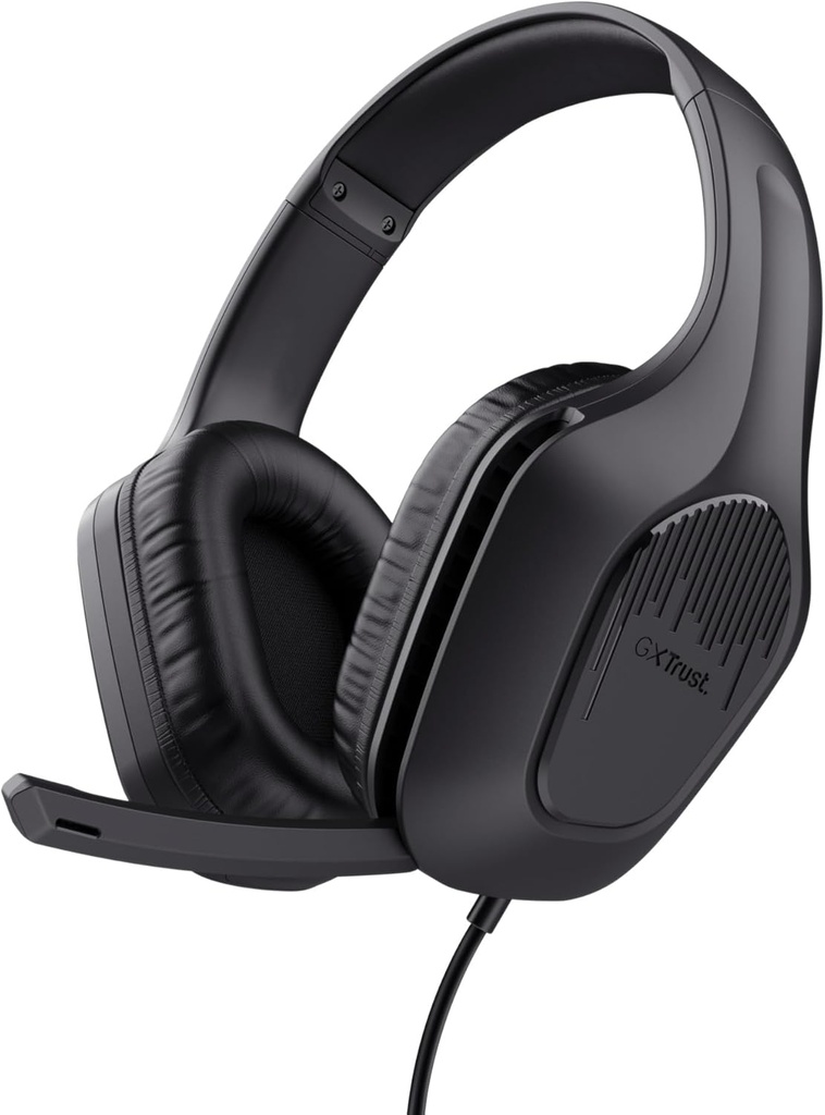 Căști pentru jocuri Trust Gaming GXT 415 Zirox ușoare cu drivere de 50 mm pentru PC, Xbox, PS4, PS5, comutator, mobil, cablu de 2 m, mufă audio de 3,5 mm, căști supraear cu fir - negru