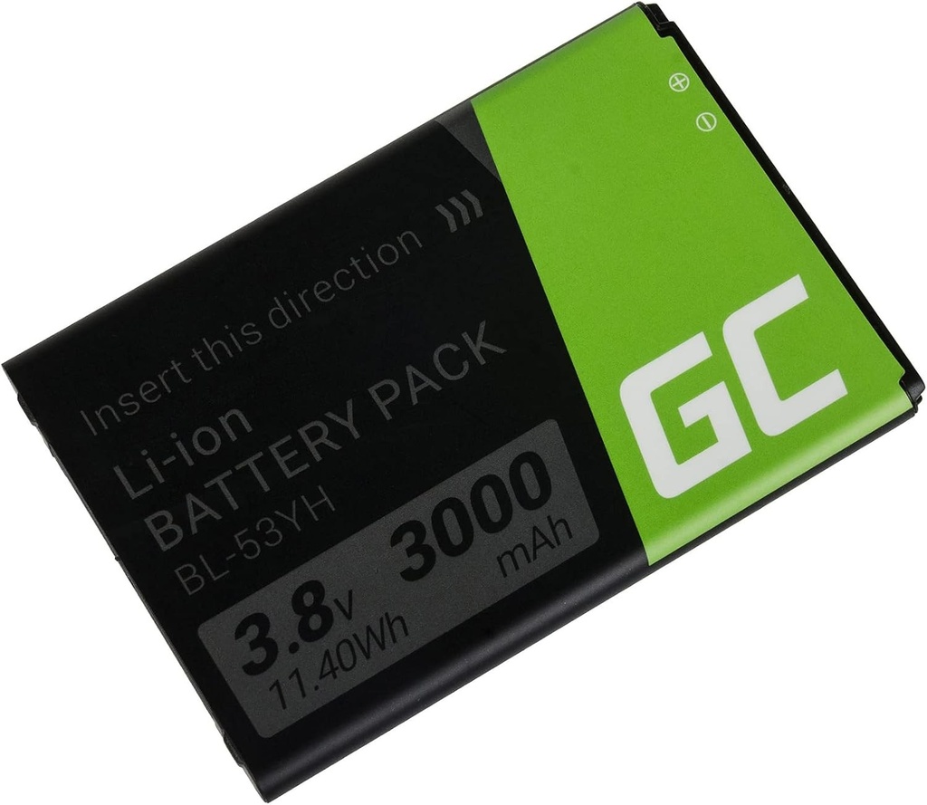 Baterie de telefon mobil Green Cell BL-53YH pentru LG G3 D850 D855 Optimus | Celule Li-Ion | 3000 mAh 3.7V | Bateria de schimb pentru smartphone | Baterie de marca | Compatibilitate deplina | Capacitate reala | Fara efect de memorie |