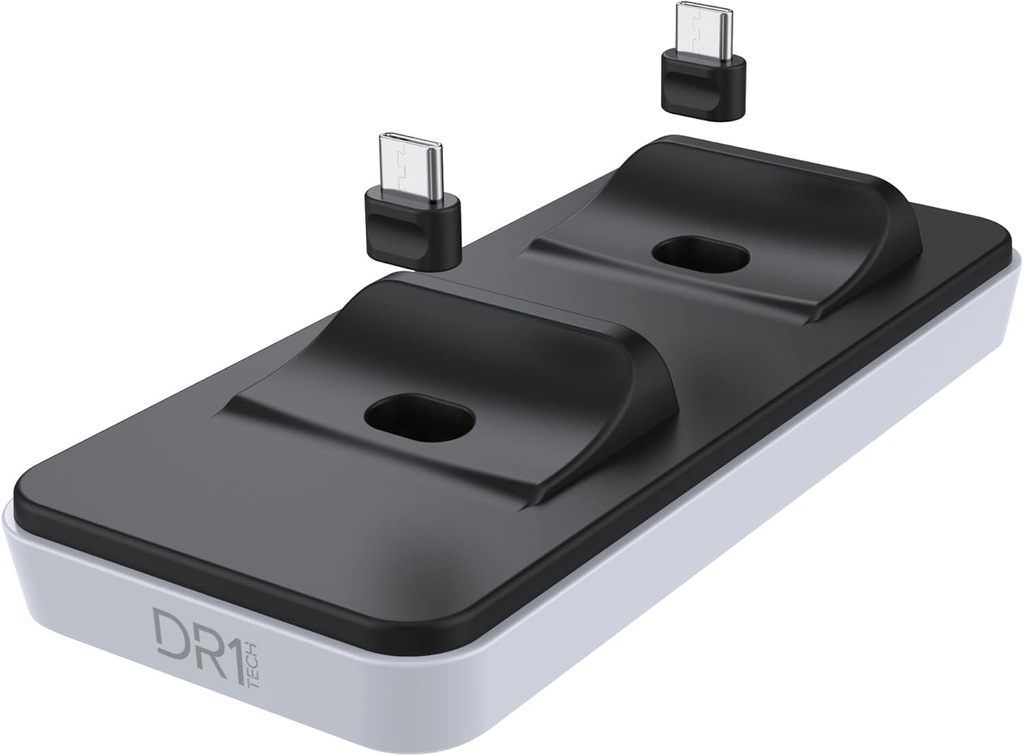 DR1TECH GamePow PS5 Încărcător controler Dualsense cu încărcare rapidă fără fir | Stație de încărcare pentru controler dublu PS5 cu conector detașabil | Accesoriu PS5