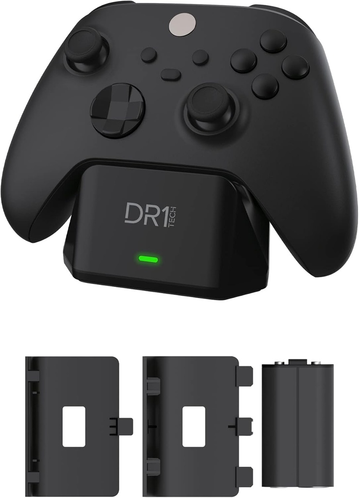 DR1TECH PowerSetX Stație de încărcare și baterie pentru controler XBOX One X/S, seria X/S - Accesorii pentru controler wireless XBOX + baterie inteligentă 1200 mAh (controller NU este inclus) [exclusiv Amazon]