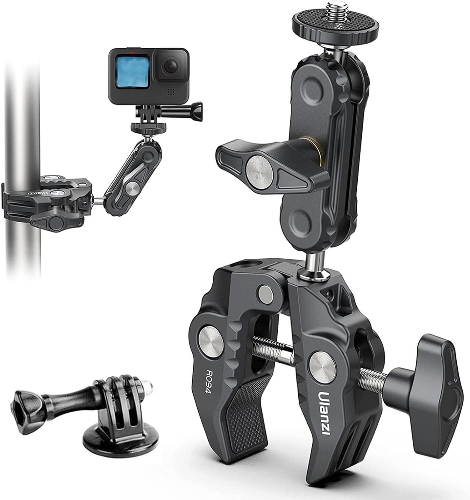 ULANZI R094 Crab Super Clamp cu cap dublu sferic la 360° – Suport universal pentru camere, lumini video LED și sisteme de stabilizare (Ronin-M/MX, MOVI)