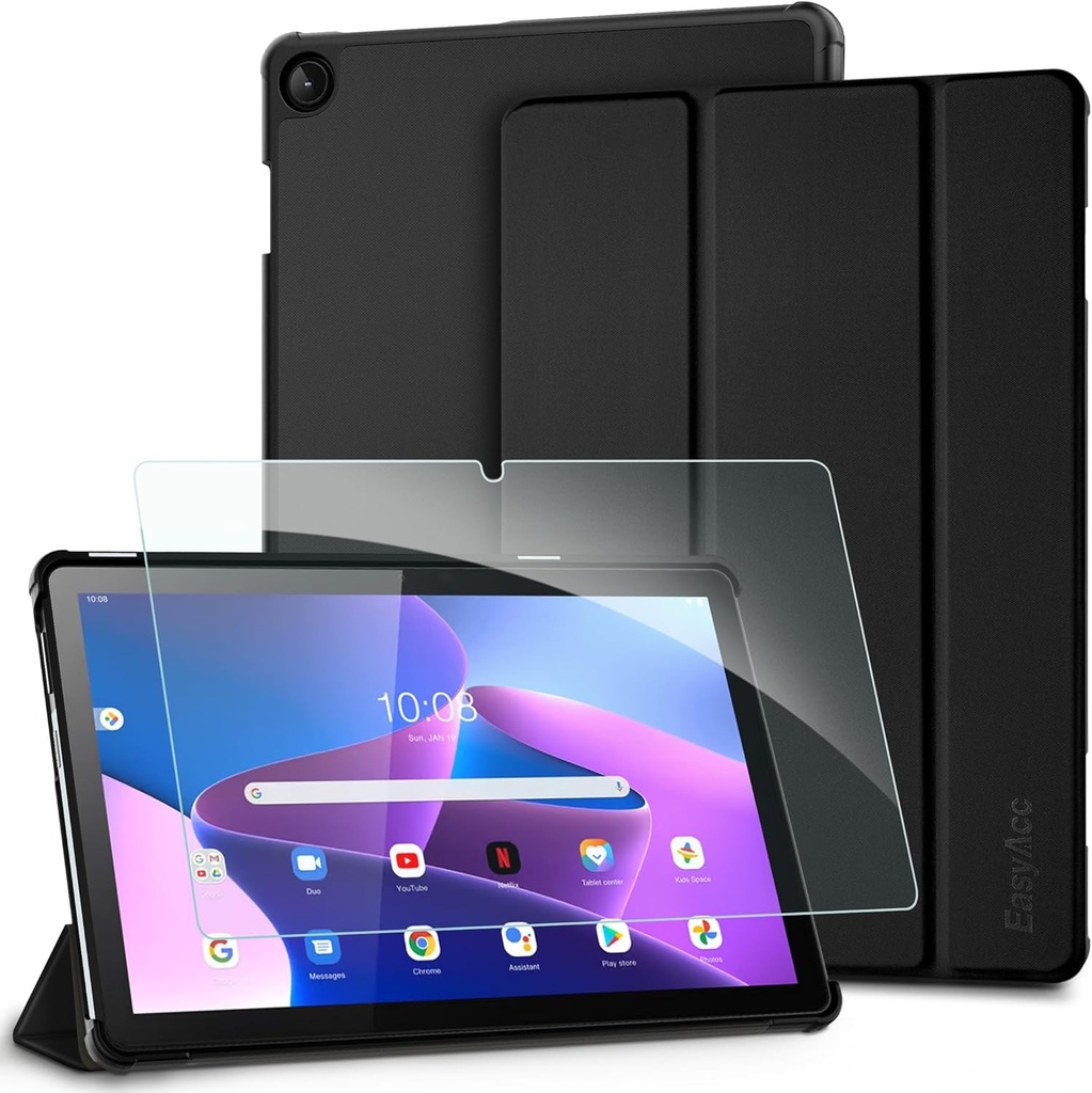 Husa EasyAcc pentru Lenovo Tab M10 a treia generatie de 10,1 inchi 2022 cu sticla securizata, husa ultra subtire cu functie de suport, stea albastra