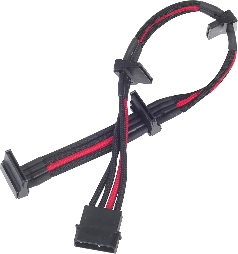 SilverStone SST-PP07-BTSBR - Cablu prelungitor pentru alimentare 30 cm Molex la 4x SATA, negru/rosu