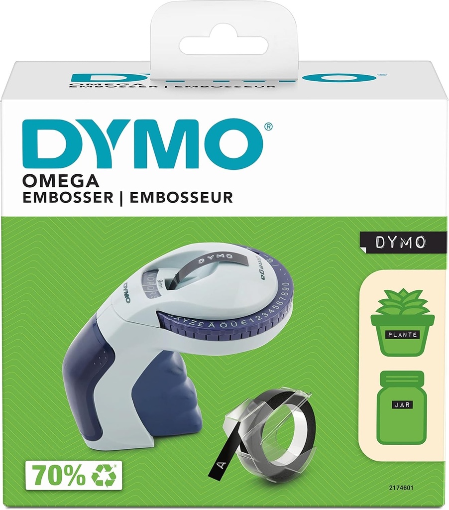Masina de reliefat DYMO Omega | Producator de etichete mic cu sistem de rasucire si clic si design ergonomic | Pentru uz casnic si pentru proiecte de artizanat si hobby (£/€, A, O si U)