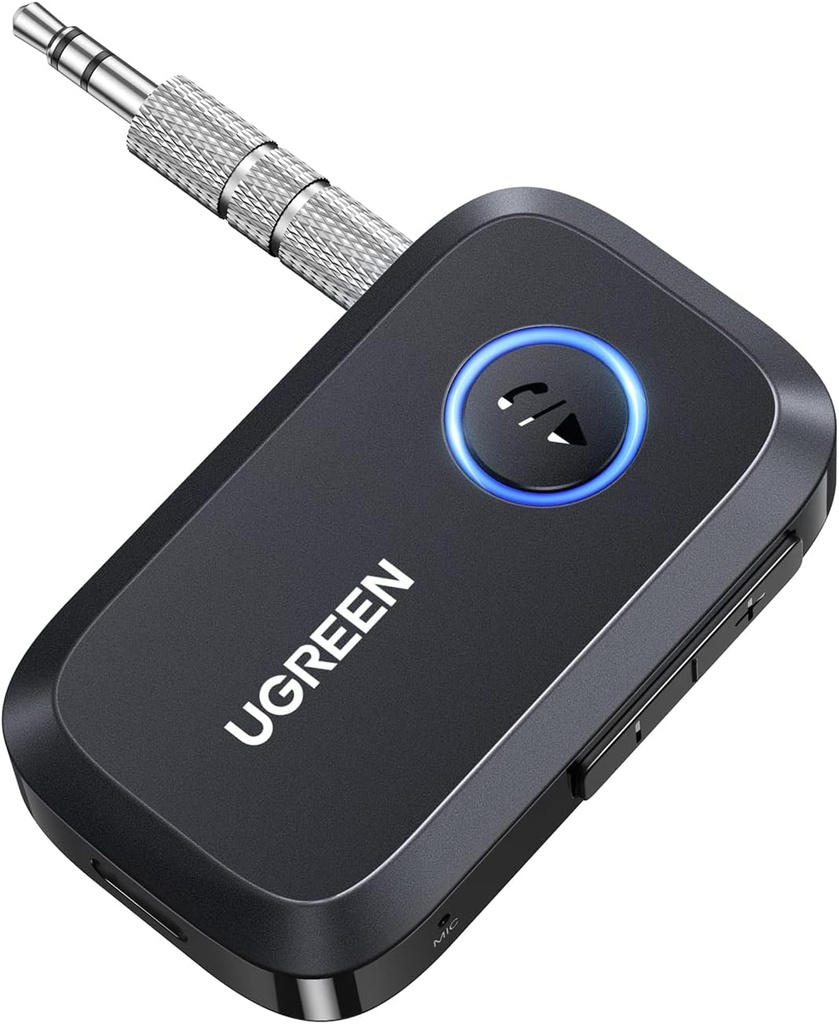 UGREEN Adaptor Bluetooth Aux Receptor Bluetooth 5.4 pentru mașină Apel mâini libere, muzică stereo, împerechere dublă cu 15 ore de redare Adaptor Bluetooth pentru radio auto/sistem stereo/cască (negru)