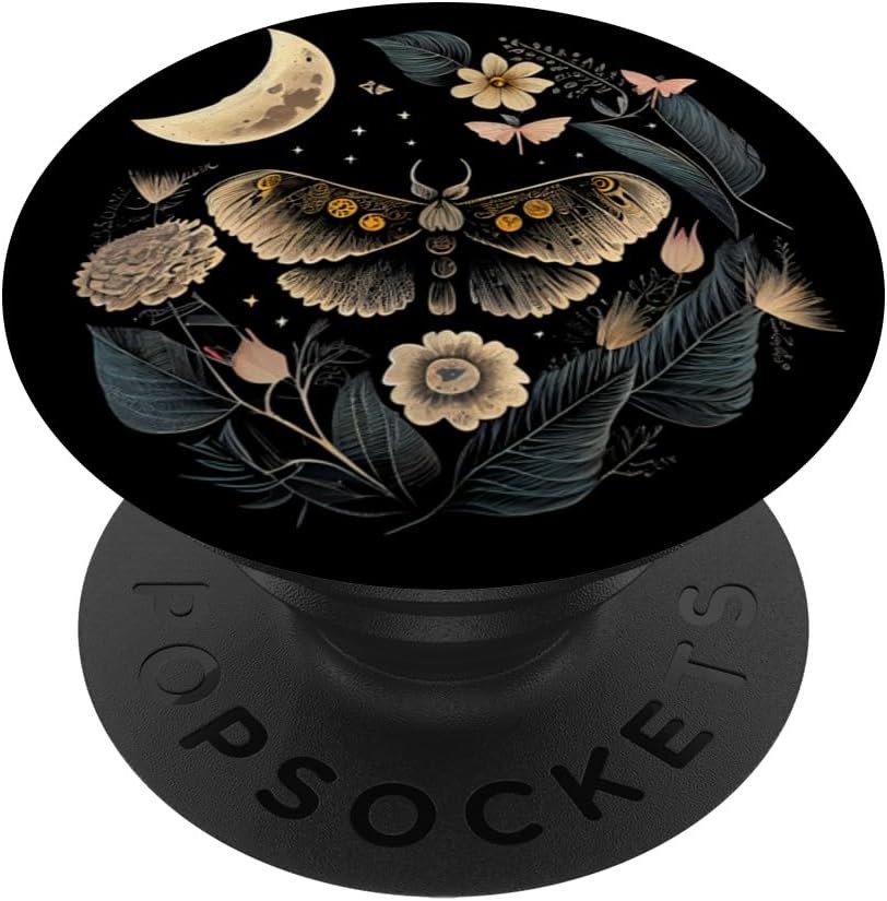 PopSockets Pop Grip: Moth Moon Flowers Astrologie Celestial PopSockets cu PopGrip interschimbabil
