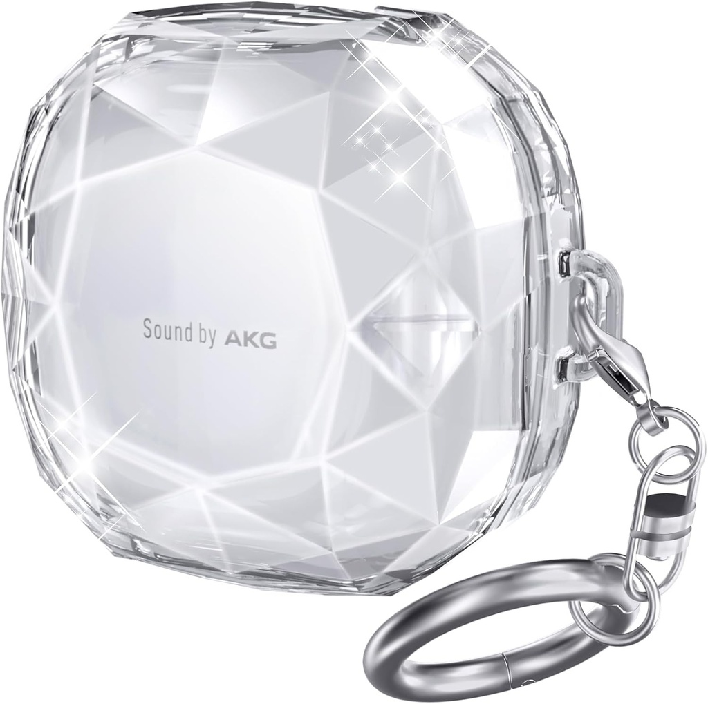 AHASTYLE Husa Crystal pentru Samsung Galaxy Buds Live, Galaxy Buds Pro, Galaxy Buds 2, Galaxy Buds 2 Pro, husa de protectie din plastic dur rezistenta la socuri cu breloc (transparenta)
