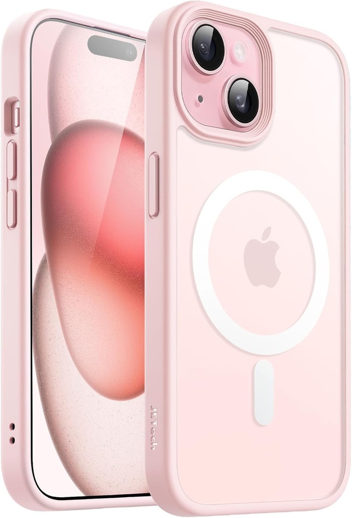 Husa magnetica JETech pentru iPhone 15 Plus 6,7 inchi compatibila cu MagSafe, husa din spate mata translucida Husa subtire rezistenta la socuri (roz)