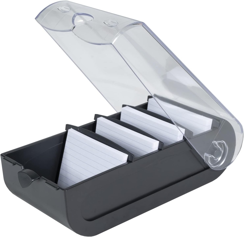 Exacompta 5331423D Flashcard File Bunnybox Black DIN A8 format peisaj care include 100 de carduri index. Aceasta cutie originala de index faciliteaza invatarea vocabularului datorita sistemului sau cu 5 compartimente pentru 600 de indexuri.