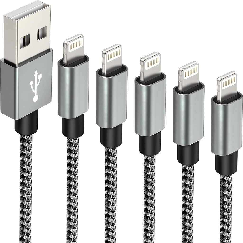 Cablu iPhone IDISON Pachet de 5, Cablu Lightning 2m 2m 3m 1m 1m, Încărcător iPhone Lung Certificat MFI, Cablu USB iPhone Sârmă din nailon împletit iPhone compatibil cu iPhone 13/12/11/Pro Max/XS/XR/X/8/7/7Plus/6s/6/SE