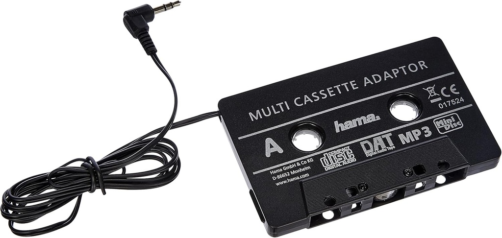 Adaptor pentru casetă auto Hama (smartphone-uri/MP3/CD playere/iPod-uri/tablete pe radio auto, bandă cu mufă jack de 3,5 mm) negru