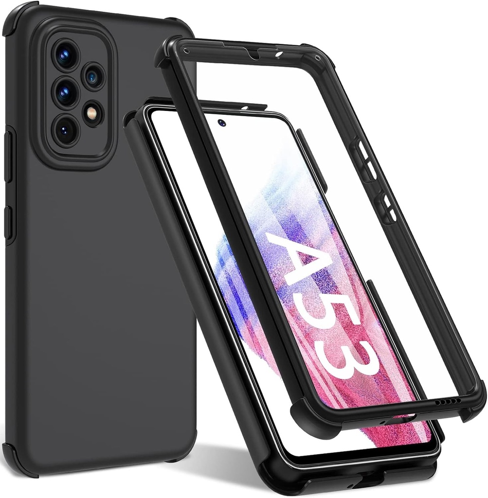 BESINPO pentru husa Samsung A53 5g, cu protector de ecran incorporat Husa pentru telefon mobil Samsung A53 5g, protectie universala la 360°, rezistenta la socuri, TPU, robusta, rezistenta la zgarieturi Husa de protectie pentru Samsung Galaxy A53 - neagra