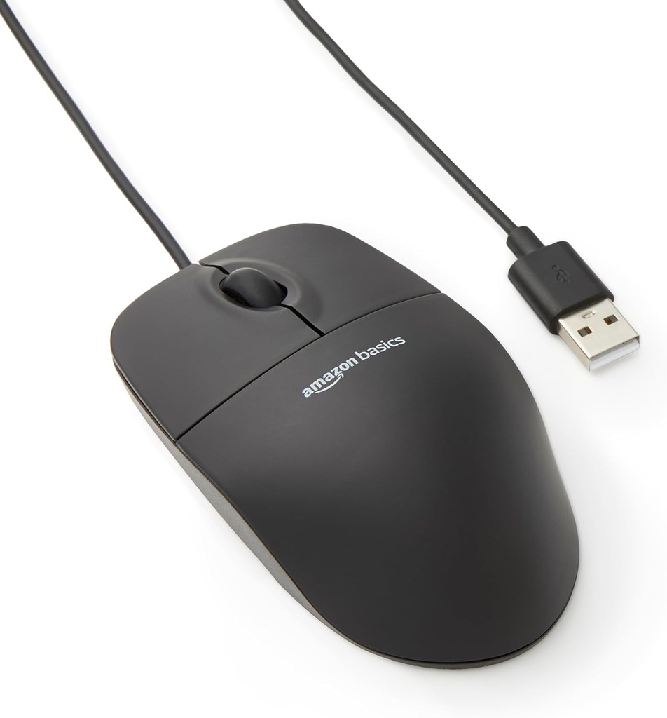 Mouse optic USB Amazon Basics cu 3 butoane pentru Windows si Mac OS X, 1 bucata, negru