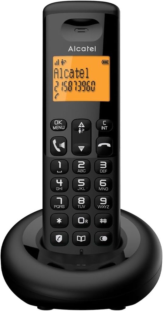 ALCATEL E260 - Telefon DECT fără fir - Design compact - Ecran mare cu iluminare din spate - Funcție hands-free - Blocare apeluri - Negru