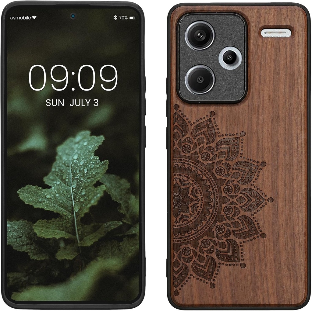 Husă kwmobile compatibilă cu Xiaomi Redmi Note 13 Pro+ 5G / Redmi Note 13 Pro Plus 5G Husă - Husă din lemn - Husă pentru telefon mobil - Husă TPU pentru telefon mobil în soare răsare maro închis