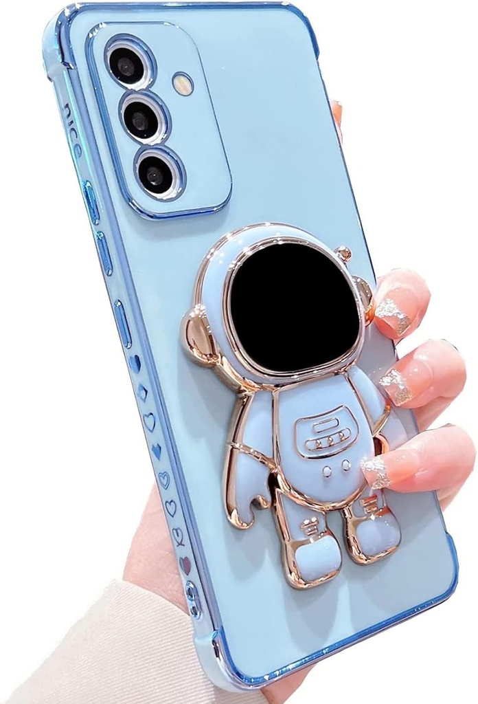 Husa TQIAHF pentru Samsung Galaxy A14 5G/4G Husa din silicon cu suport pentru astronaut Husa cu suport cu model de inima Husa cu desen TPU moale, subtire, colorata, rezistenta la socuri pentru Samsung Galaxy A14 5G/4G, albastru