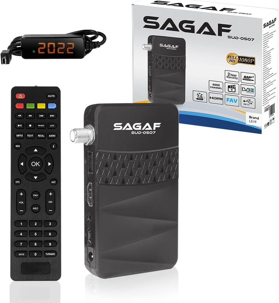 LEYF & Sagaf SUD-0507 Mini Receptor Sat DVB-S2 /ARD & ZDF SD Oprire/Receptor digital Full HD 1080p (HDTV, USB)