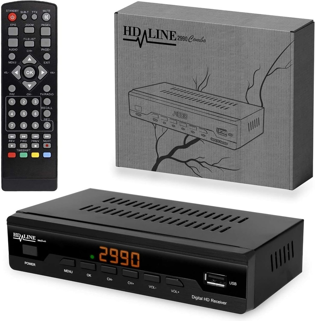 Receptor de cablu HD-line 2990 Receptor de cablu Full HD pentru televiziunea digitala prin cablu 2990 Combo (HDTV, DVB-C / C2, DVB-T/T2, HDMI, SCART, USB 2.0, WLAN optional) + cablu HDMI,