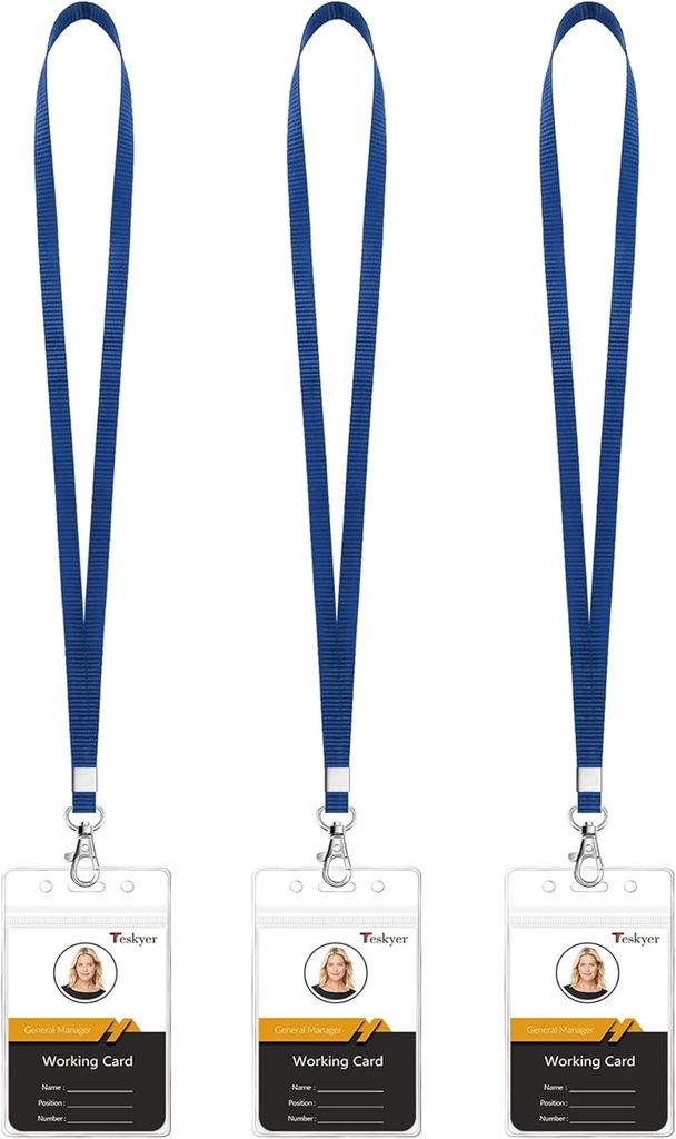Teskyer Pachet de 3 suporturi de identificare cu curea, transparent, impermeabil, plastic, moale, cu fermoar resigillabil, albastru