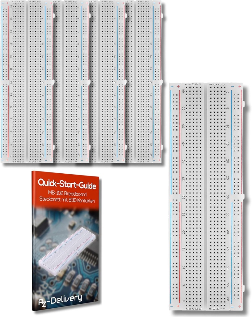 AZDelivery 3 x MB-102 Breadboard cu 830 de contacte compatibile cu Arduino
