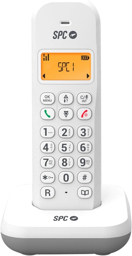 SPC Keops - Telefon fix fără fir cu afișaj iluminat | ID apelant | Agenda telefonică pentru 50 de contacte | Modul ECO | Compatibilitate GAP | Alb