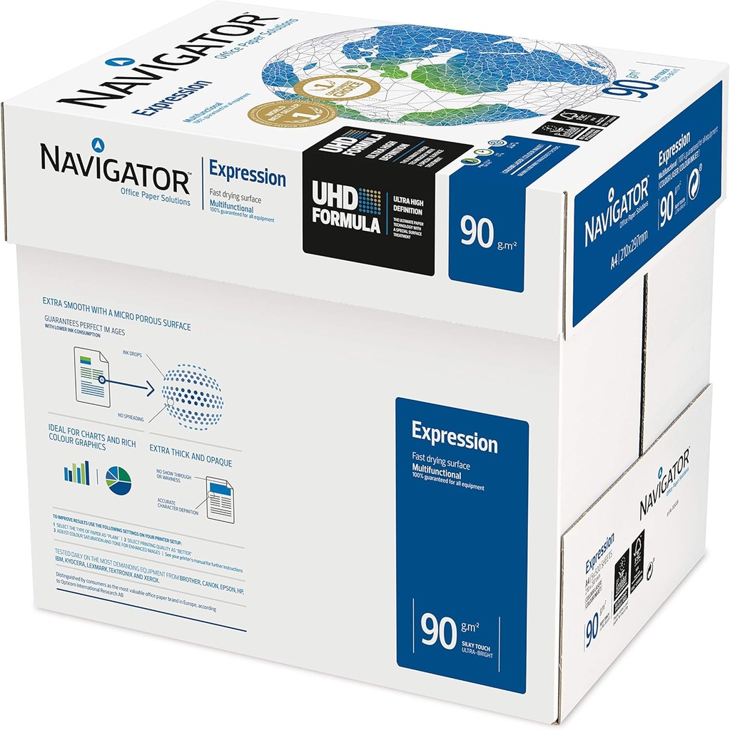 2500 de coli de hârtie Navigator Expression Inkjet/Copier 90g/m² hârtie A4