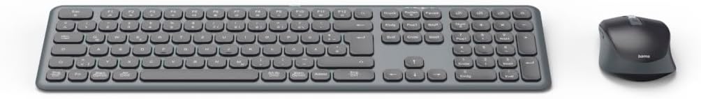 Set tastatură și mouse fără fir Hama (multi-dispozitiv 2,4 GHz prin receptor USB + 2x Bluetooth pentru PC, laptop, tabletă, rază de acțiune 10 m, aspect QWERTZ german, fără zgomot de clic, funcționează cu baterie) negru
