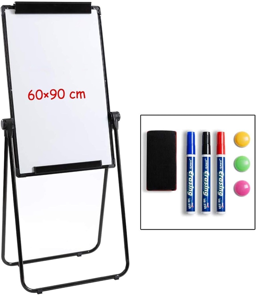 Tablă albă cu suport Flipchart șevalet Tablă albă DOEWORKS Stand cu două fețe pentru tablă magnetică, reglabil în înălțime și pliabil, 90 cm x 60 cm