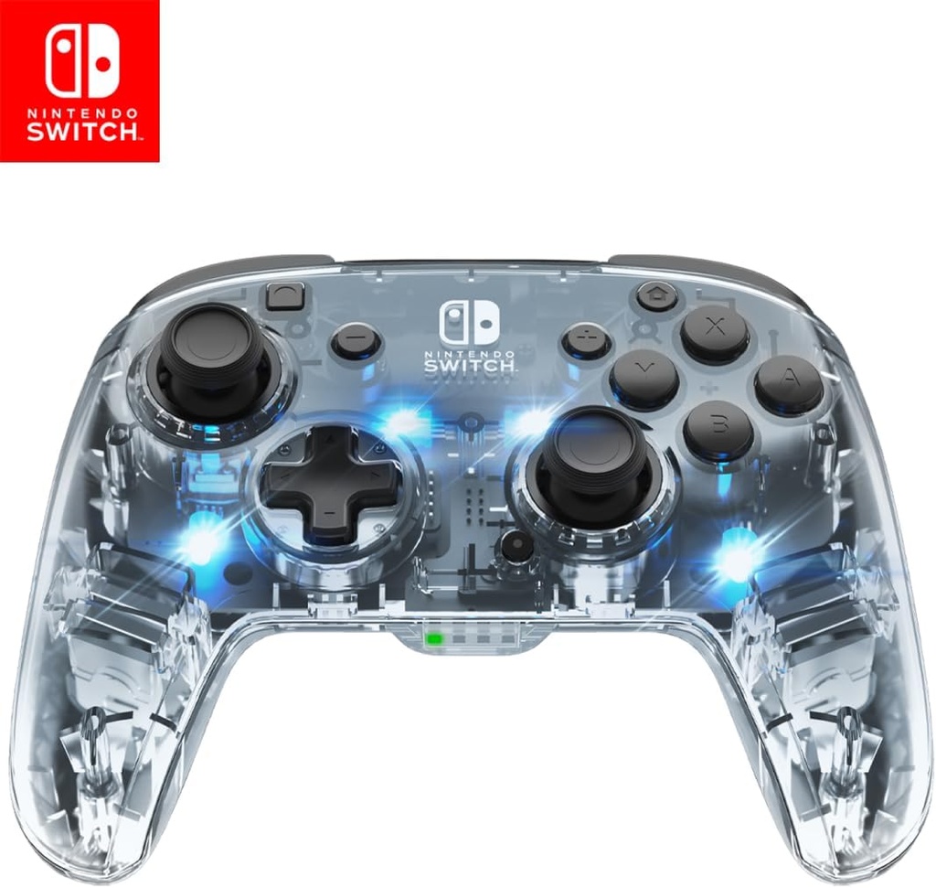 Afterglow LED Wireless Deluxe Gaming Controller - Licențiat de Nintendo pentru Switch și OLED - Lumini de culoare RGB Hue - Vedeți prin controler Gamepad - Butoane cu palete