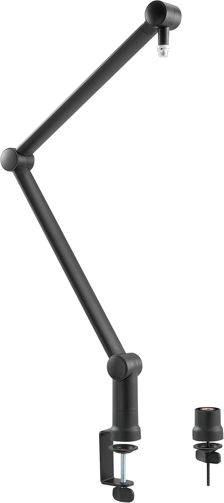 LogiLink AA0127 - Braț de microfon profesional cu braț de foarfecă pliabil pentru streaming de jocuri/podcast-uri/transmisii etc., ajustare unghiului flexibilă și rotativă la 360°, negru