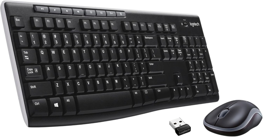 Combinatie de tastatura si mouse fara fir Logitech MK270 pentru Windows, wireless 2,4 GHz, mouse compact, 8 taste rapide, 2 ani de viata a bateriei, pentru computer, laptop, aspect QWERTZ german - negru
