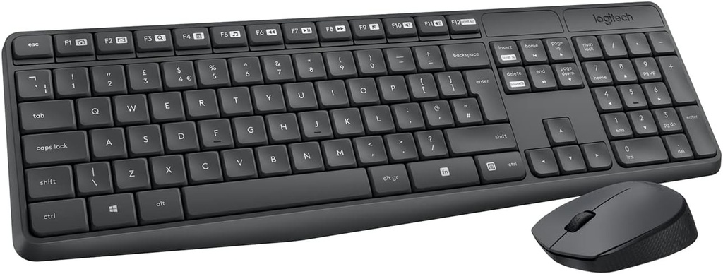 Combinatie de tastatura si mouse fara fir Logitech MK235 pentru Windows, aspect QWERTY SUA - gri