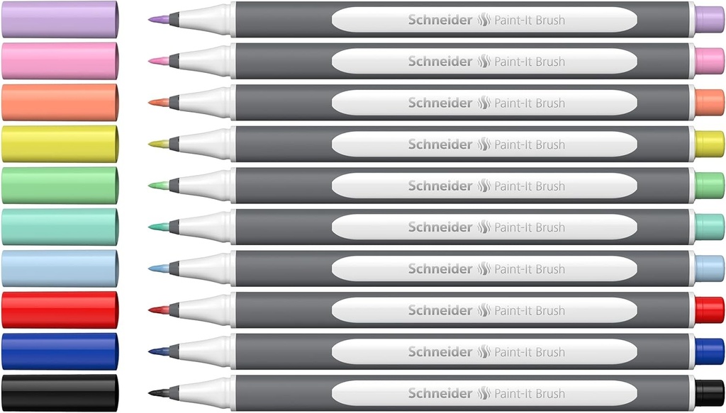 Schneider Brushpen Paint-It 070 (Pixuri premium cu varf flexibil si culori stralucitoare pentru caligrafie, litere de mana si multe altele) 10 bucati asortate Set 2