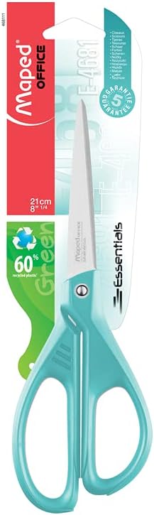 Maped - Foarfece de birou - Essentials Asymetrical 21 cm - Foarfece albastre - Lame și nituri din oțel inoxidabil - Inele ergonomice pentru utilizare ambidextră - Vârf ascuțit