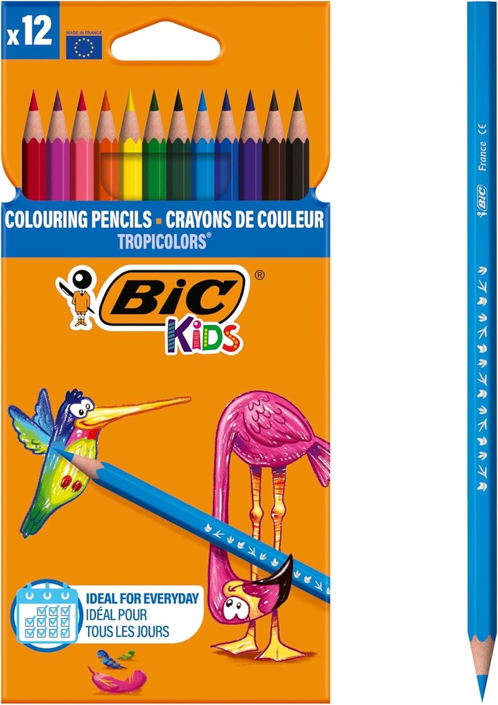 BIC Kids 8325669 Tropicolors 2 creioane colorate, 12 culori asortate, cutie de carton, 12 buc.