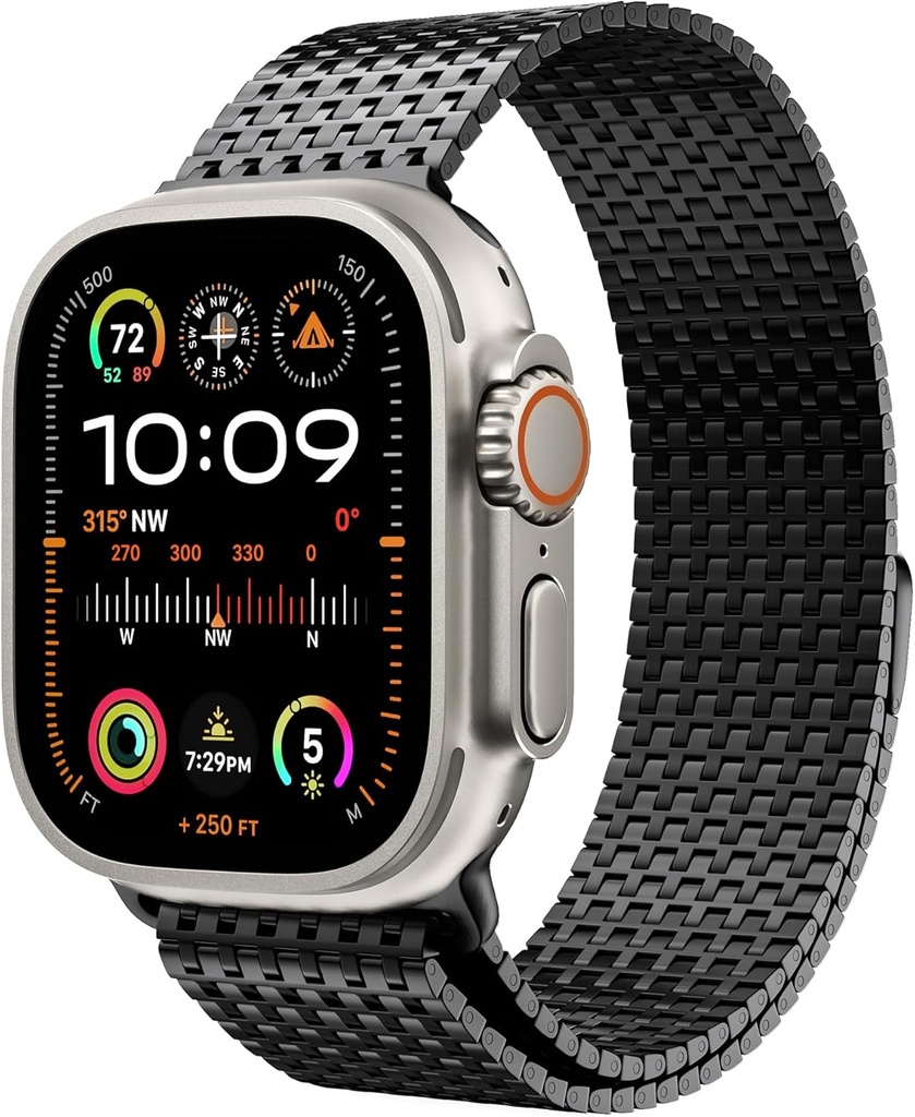 Curea milaneză LULULOOK pentru Apple Watch Ultra 2/Brățară Ultra 49mm 46mm 45mm 44mm 42mm, Brățară magnetică premium din oțel inoxidabil din plasă metalică pentru iWatch Ultra Series 10 9 8 7 6 SE 5 4 3 2 1 Bărbați Femei