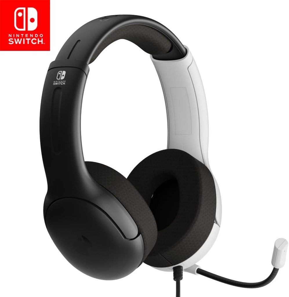 PDP Gaming LVL40 Căști de gaming stereo cu fir: alb-negru - Nintendo Switch