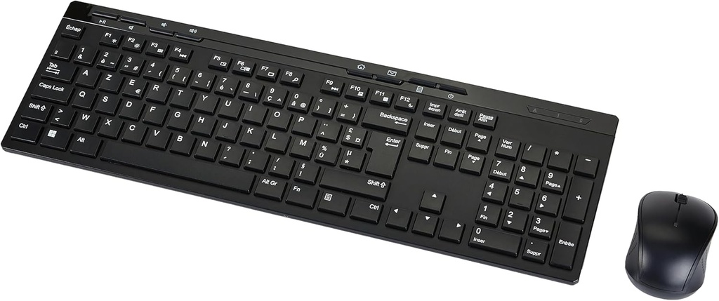 Combo de tastatură și mouse fără fir de dimensiune completă Amazon Basics, receptor USB de 2,4 GHz, aspect FR, negru
