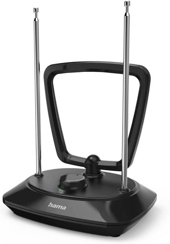 HAMA | Antenă clasică de interior (DAB+, DAB, DVB-T2, FM activ, o dată amplificată, recepție radio analogică (FM), câștig de semnal reglabil) Negru