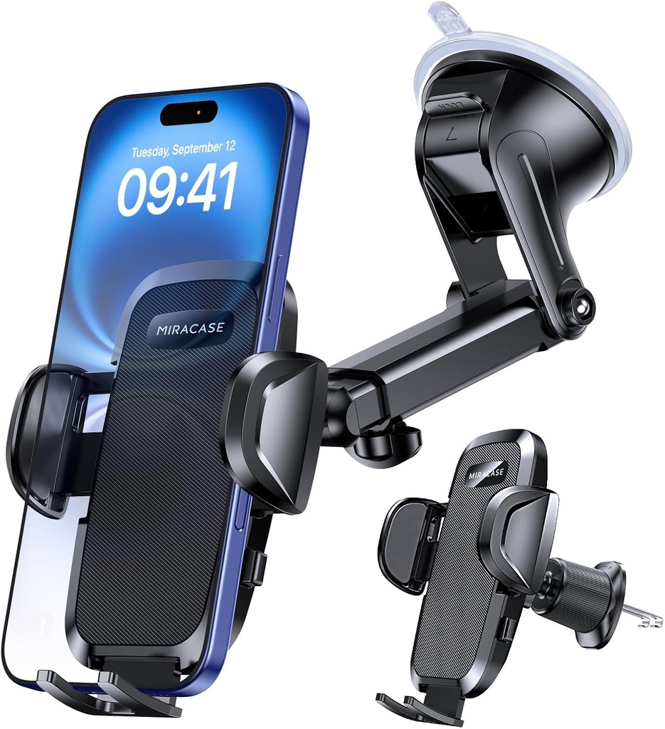 Suport pentru telefon de masina Miracase [ventuza imbunatatita si carlig dublu din metal] Suport pentru telefon de masina Ventilare de aer Parbriz, Suport pentru telefon de masina pentru iPhone Samsung Galaxy Toate telefoanele inteligente