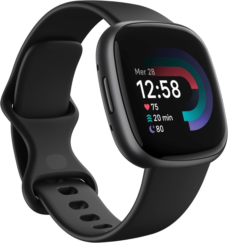 Fitbit Versa 4, ceas inteligent negru/grafit, unisex pentru adulți, negru/aluminiu grafic, mărime unică